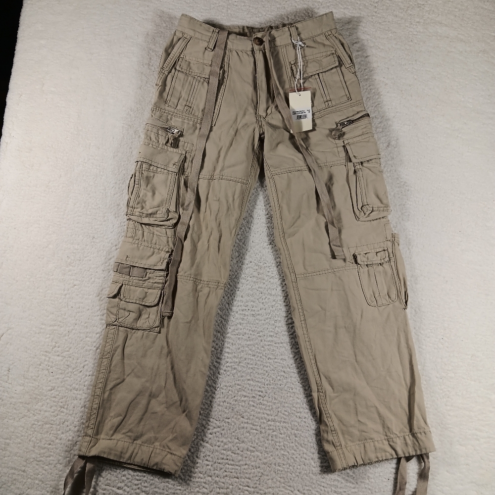 MNML Pants Mens 30 Tan Military Cargo Paratrooper Multi Pocket HeavyWeight NWT